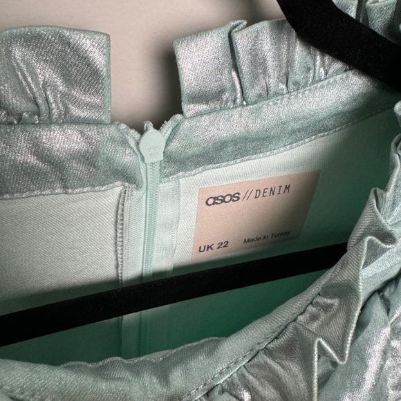 ASOS DESIGN Curve denim metallic dress with high neck and frill detail - Picture 12 of 12